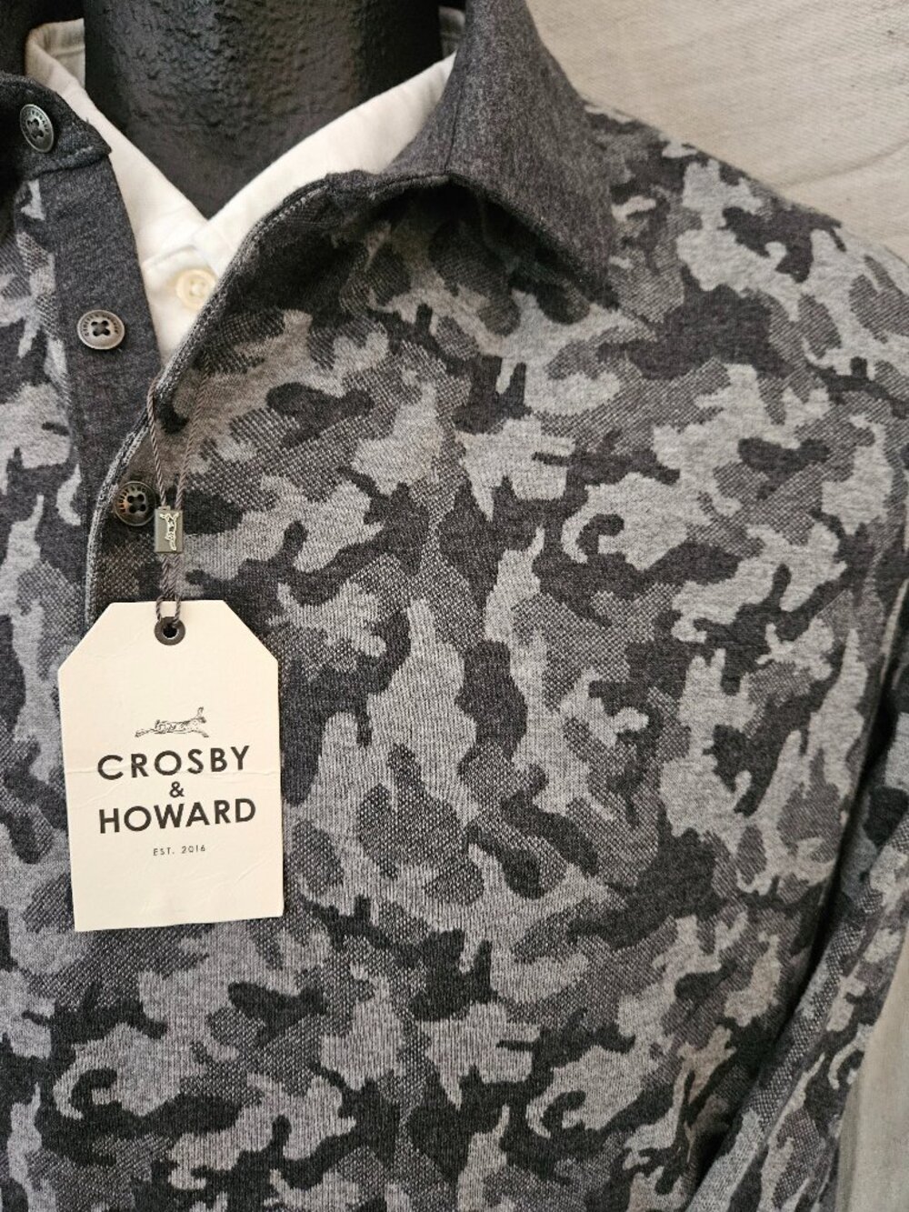Men's Crosby & Howard Long Sleeve Gray Camouflage Polo Shirt Sweater NEW Sz XL - Picture 4 of 8